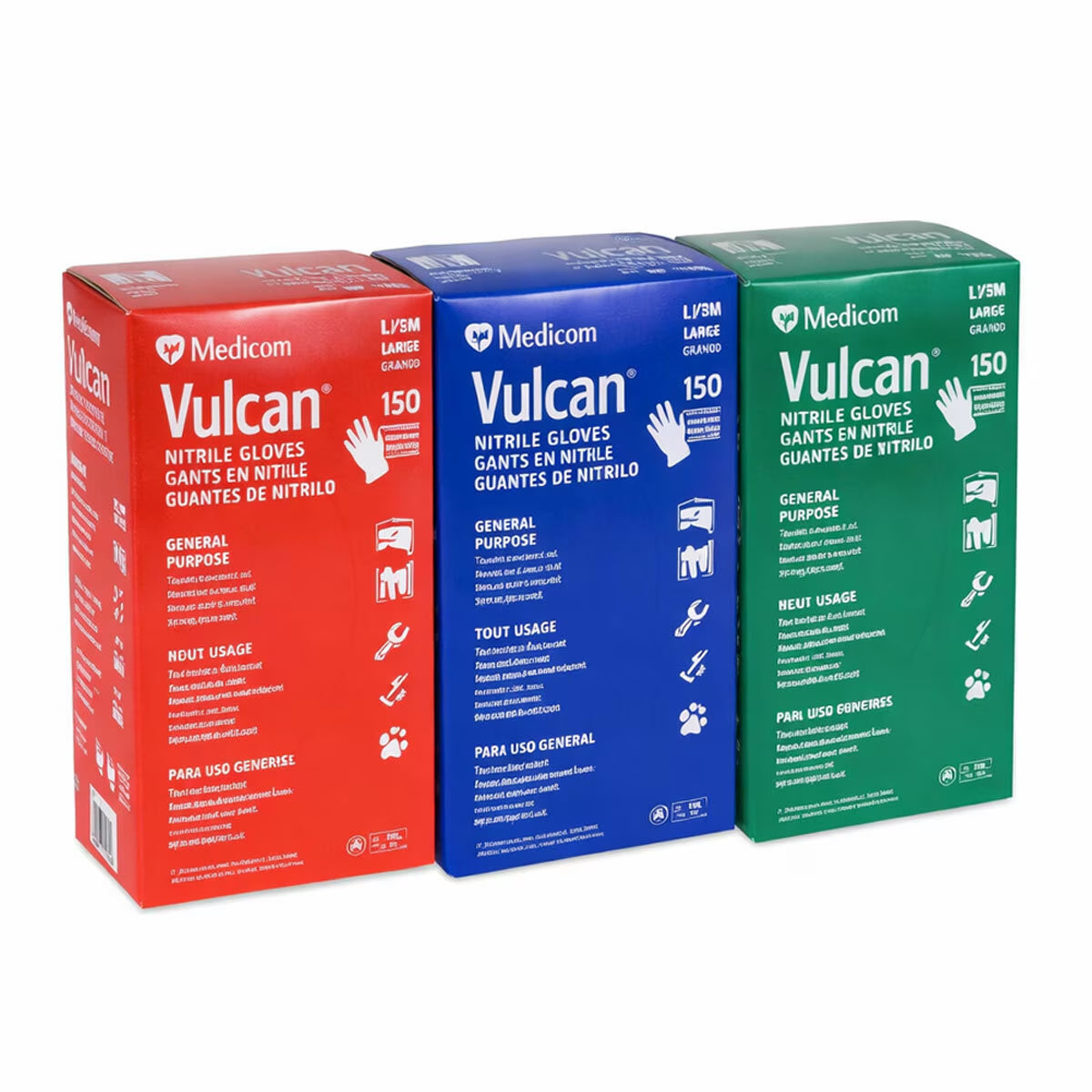 Medicom Vulcan Powder-Free Nitrile Disposable Gloves, Indigo Blue, 150 Pack - in 3 Sizes
