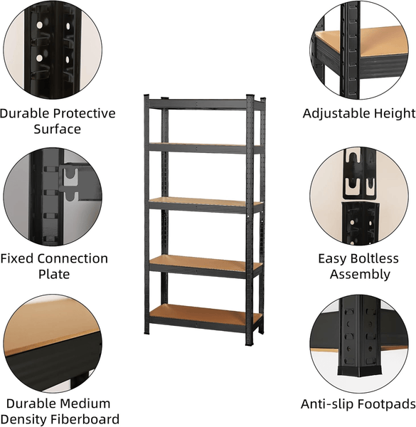 Garage Shelving Units 5 Tier Heavy Duty Shed Storage Racking Shelf Metal Boltless 1000kg Capacity 175kg Per Shelf for Warehouse Workshop Office Heavy Duty Industrial Garage Racking/Shelving Unit