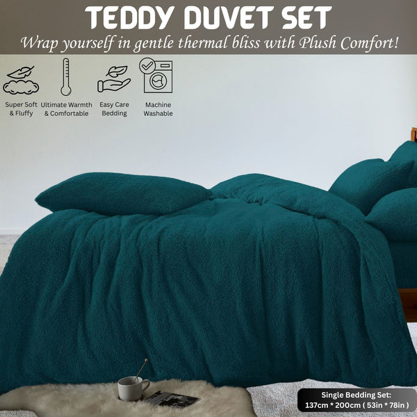 Teddy Bear Fleece Duvet Cover Set | Single Double King Size Bedding | Super Soft Plush Quilt Cover with Pillowcases | Warm Cosy Thermal Fluffy Set for Cold Nights | Easy Care & Durable Comfort | Luxury Teddy Fleece Bed Cover for Bedroom Warmth & Style | F