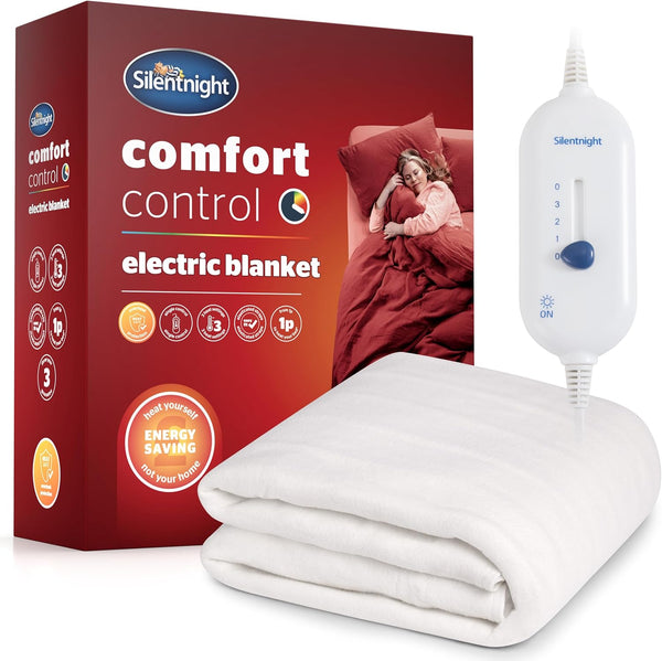 Silentnight Comfort Control Electric Blanket Double - Heated Electric Underblanket with 3 Heat Settings, Fast Heat Up, Overheat Protection and Easy Fit Straps - Machine Washable - Double 135X120Cm