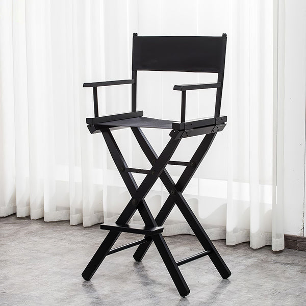 114cm Tall Folding Directors Chair with Footrest and Backrest, Portable Makeup Artist Bar Height, Sturdy Metal Frame 300 lbs Capacity, Ideal for Make-up, Filming and Outdoor Camping, Black