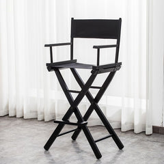 114cm Tall Folding Directors Chair with Footrest and Backrest, Portable Makeup Artist Bar Height, Sturdy Metal Frame 300 lbs Capacity, Ideal for Make-up, Filming and Outdoor Camping, Black
