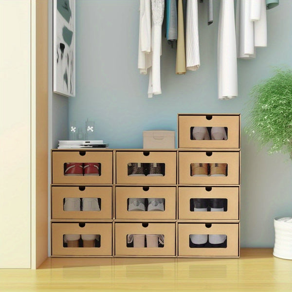 20pcs Shoe Storage Boxes Cardboard Shoe Boxes with Lids 33.5x23x13cm Shoe Organizer Containers Stackable Drawer Foldable Shoebox with Visible for Shoes File Dress or Toys