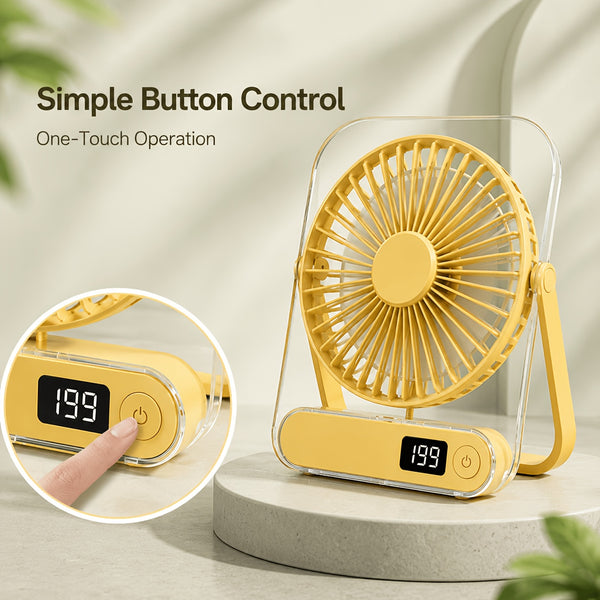 Ultra-Quiet USB Rechargeable Desk Fan with 5000Mah Battery 5 Speeds, Foldable 180° Design, Digital Power Display, Portable And Lightweight, Ideal for Home, Office, Travel, Road Trips, Outdoor Activities Strong, Refreshing Breeze Anytime