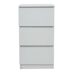 Wooden Slim Bedside Table Narrow Nightstand Side Table with 3 Drawers Storage, Tall Telephone Bedside Cabinets Sofa Side End Tables for Bedroom Small Spaces Living Room, Accent Furniture, White Coffee Tea Table, 32x30x59cm