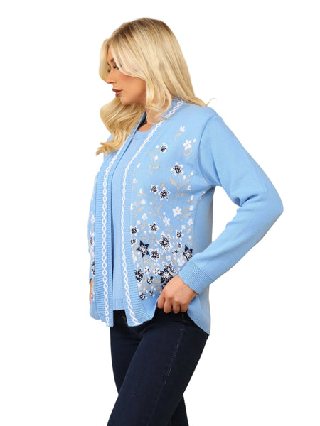 Ladies Twin Set Floral Sweater Womens Knitted Tank Top Cardigan Jumper