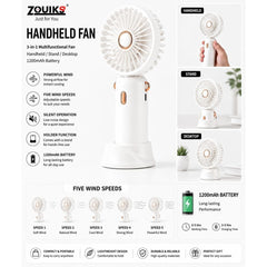 Rechargeable Handheld Fan Portable Mini USB Cooling Fan 5 Speed Silent Desktop Fan