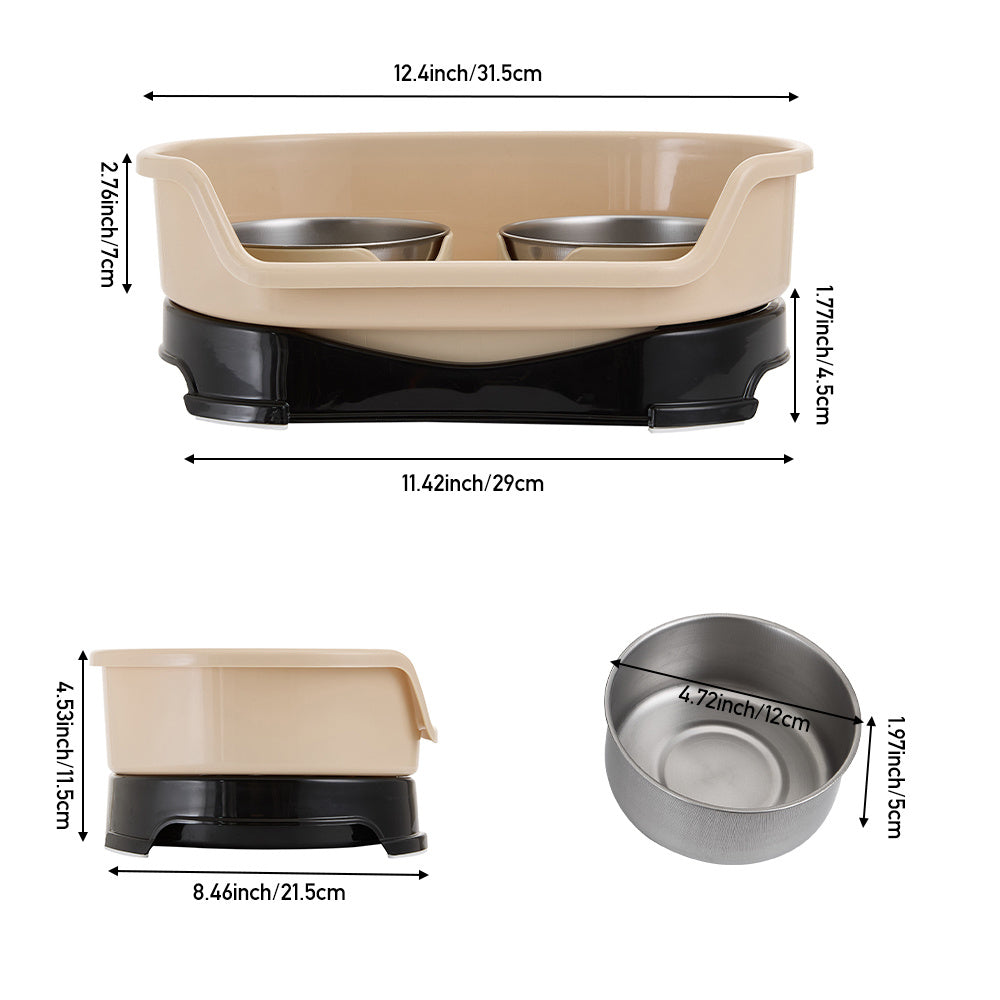 Raised Dog Bowls for Cats and Dogs, Elevated Dog Cat Food and Water Bowls Stands Feeder Dishes with 2 Stainless Steel Bowls, 2 Colours Available