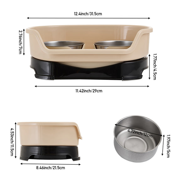 Raised Dog Bowls for Cats and Dogs, Elevated Dog Cat Food and Water Bowls Stands Feeder Dishes with 2 Stainless Steel Bowls, 2 Colours Available