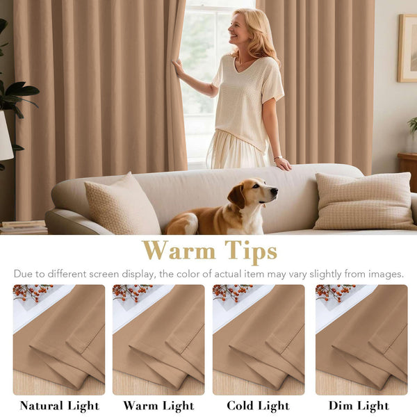 2pcs Full Blackout Curtains, 100% Polyester Fabric, Privacy Protected, Sound proof, Energy saving Grommet Top Curtains for Bedrooms, Living Room, Home Decor & Room Decor
