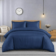 Luxurious Hotel Quality Egyptian Stripe Duvet/Quilt Cover Bedding Set with Pillowcases All Sizes Bedding Set - 3pcs Hypoallergenic Satin Stripes Microfiber Duvet Quilt Cover with Pillow Cases - Soft Comfortable, Durable Breathable & Anti-Wrinkle Duvet Cov