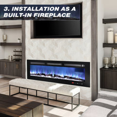 2-Stage Heater with Large Ventilation Holes | 2 Control Modes, 20 Mixed Flames, 5 Brightness Levels, Overheat Protection, 5-Level Flame Adjustment, Timer Function, Square Shape, 220V-240V, British Specification Plug, Brand: Oyajia