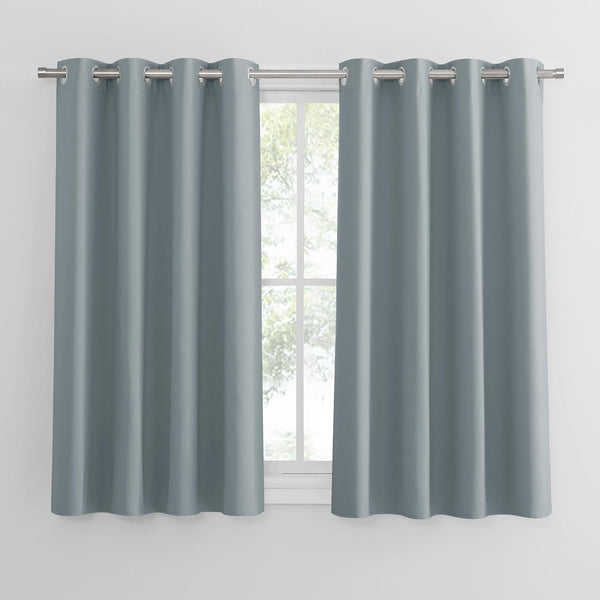 PONY DANCE Grey Blackout Thermal Insulated Curtains for Bedroom, 46 X 54 Inch Short Eyelet Curtains & Drapes, Soft Black Out 2 Panels for Window Living Room/Kitchen