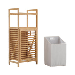 Tilt Out Laundry Hamper, Bamboo Laundry Basket with Foldable Bag and 3 Open Shelves, Freestanding Clothes Storage Organizer for Bedroom, Bathroom, Living Room
