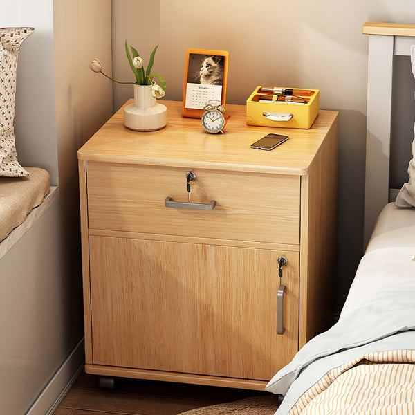 Three-Drawer File Cabinet, Movable Printer Stand with Adjustable Shelf, Rolling Lateral Filing Cabinet on Wheels, Bedside Storage Unit with Lock And Removable Wheels, Anti-Theft End Table for Document Storage in The Bedroom