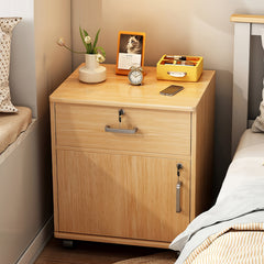 Three-Drawer File Cabinet, Movable Printer Stand with Adjustable Shelf, Rolling Lateral Filing Cabinet on Wheels, Bedside Storage Unit with Lock And Removable Wheels, Anti-Theft End Table for Document Storage in The Bedroom