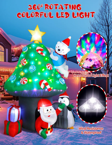213Cm/7Ft Inflatable Mushroom House Decoration – Outdoor Inflatables with Santa, Penguin, White Bear, Blow up Yard Decor