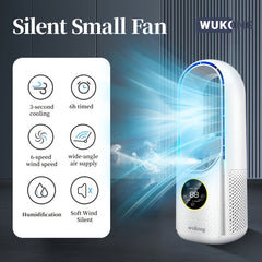 Leafless Portable Air Conditioner Fan, Safe And Hassle-Free with Bladeless Design, Six-Speed Quiet Cool Fan, 1-6 Hour Timer Shutoff, Built-In Humidification Function, Water And Ice Compatible, Suitable for Bedroom, Room, Office, Tent
