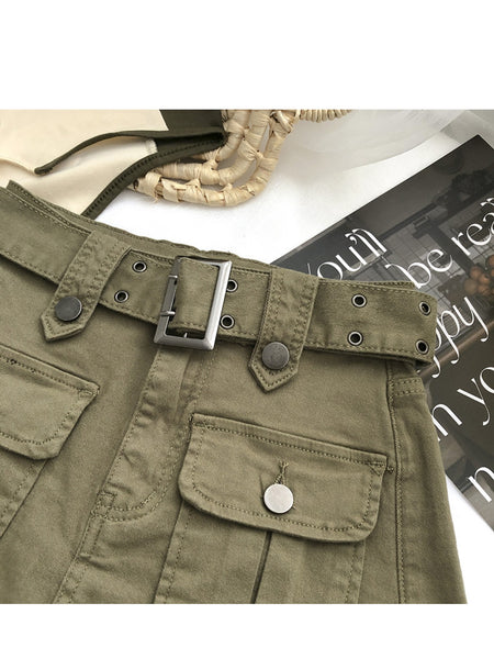 Women's High Waist Cargo Skort with Belt & Built-In Shorts - -Line Mini Skirt, Belted Waistband, Machine Washable Short Length Suitable for,, Casual Attire - Casual Streetwear Outfits