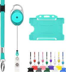 Retractable Lanyard and Badge Holder Trio Triple Pack by Lanyardstomorrow - Set Includes a Single Plain Lanyard, Extendable Carabiner Yoyo Reel Clip and Rigid ID Card Holder (Black)