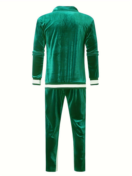 Men'S Velour Tracksuit Sweatsuit Set Jogging Suits Full Zip Casual Jackets Pants 2pcs Outfit Athletic Workout