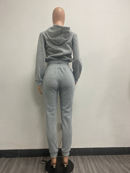Women'S Fleece Hoodie Hooded Crop Top And Leisure Set