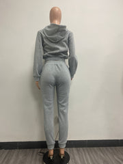 Women'S Fleece Hoodie Hooded Crop Top And Leisure Set
