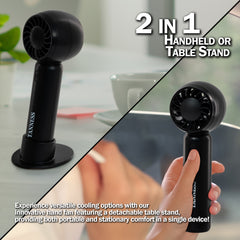 TANNESS 3 Speeds Handheld Fan - Rechargeable, Portable, Foldable With Detachable Base | USB Mini Hand Fan for Table, Desk - Quiet Standing Fan