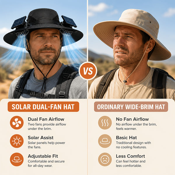Dual Fan Wide Brim Hat with USB Rechargeable Cooling System, Breathable Outdoor Suitable for Beach, Hiking, Farm Visits, USB for -the- Power, Portable for Adults