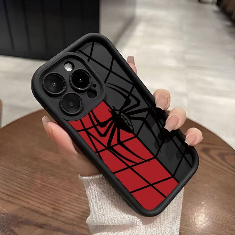 Black and white color spider print full coverage protective case, suitable for iPhone 16, 15, 14, 13, 12, 11, XR, Pro, Plus and Pro Max series