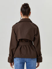 Women's Commuter Notch Lapel Double Breasted Detachable Belt Trench Coat, Elegant Plain Outerwear Jacket