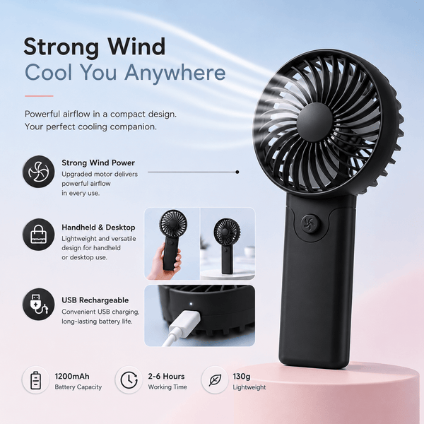 Portable Mini Handheld Cooling Fan Lightweight Quiet Fan for Travel Office Outdoor Use