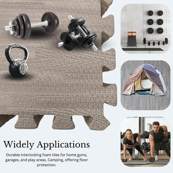Samuel Alexander 12 Piece Grey Wood Effect EVA Foam Floor Protective Tiles Mats 60x60cm Each Set For Gyms, Kitchens, Garages, Camping, Kids Play Matting, Flooring Mats Set Covers 4.32 sqm (46.5 sq ft)