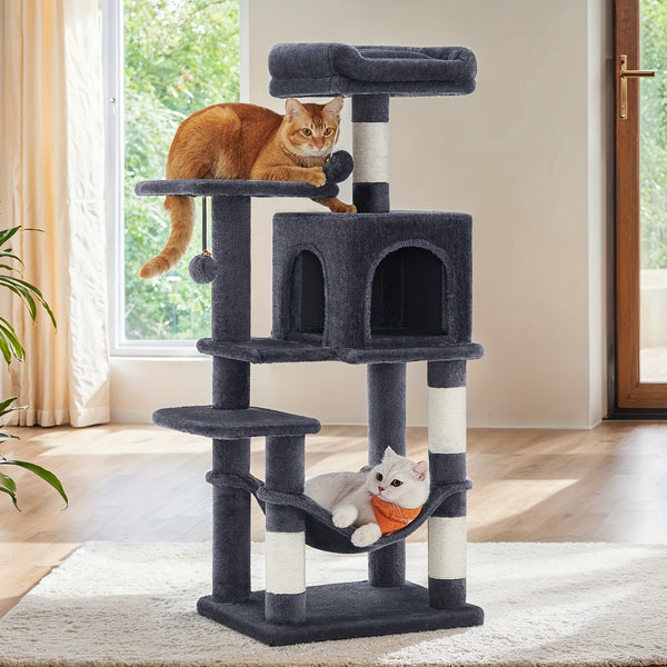 Multi-Level Cat Tree, Cat Tower Condo With 4 Scratching Posts, Hammock, Cave, Toys