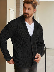 Men'S Solid Cable Knit Cardigan Fall Winter Button-Up Knit Coat
