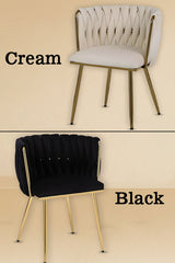 Set of 2 x Luxury Velvet/Metal Upholstered Seat Woven Dining Kitchen Home Restaurant Bar Pub Stool Chair (Cream/Gold)