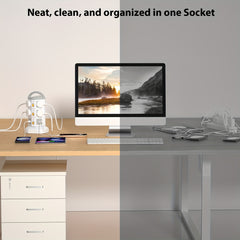 SooPii 10-Outlet Power Tower with 4 USB, Multi Plug Power Extension Strip with 10AC Outlets, 2 USB & 2 USB-C Ports, Surge Protector, 2m Extension Cable, 4000W/16A Extension Power Cord for Home Office, White, Christmas Gifts, Gifts.