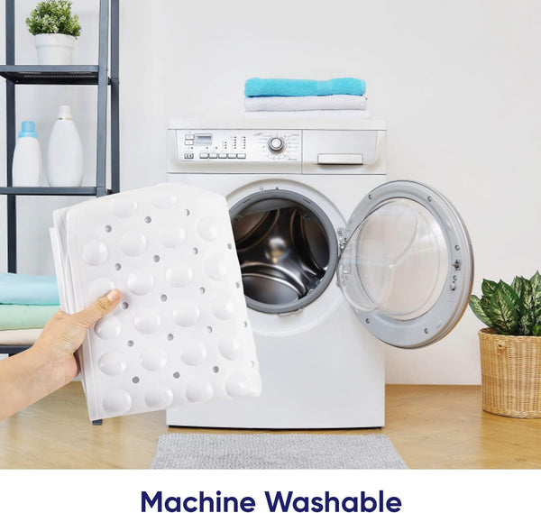 MOONLIGHT20015 Shower Bath Mat Non Slip anti Mould & Mildew with Strong Suction Cups Grip and Drain Holes Soft Rubber Shower Mats - PVC Bathroom Mat Machine Washable (70X38Cm, White)
