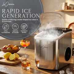 Stainless Steel/Black Ice Maker Machine - Fast Ice, Dual Size Self Cleaning Portable Ice Maker