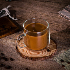 Vinsani Double Walled Coffee Drink Glasses Tea Cup Mug Heat Cold Resistant Aesthetic Clear Borosilicate Glass with Handle Cappuccino Latte Tea Dessert Hot and Cold Drinks