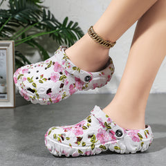 Women'S Floral Print Thick Sole Clogs, Dual-Use Adjustable Strap EVA Garden Shoes, Non-Slip Thick Sole, Summer Beach Wear, Women Shoes