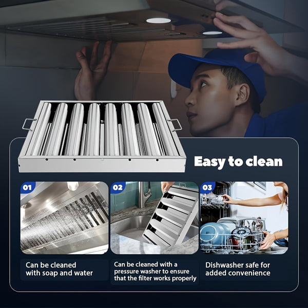 Stainless Steel Kitchen Exhaust Hood with Grease Baffle Filter - Modern, Sleek Design for Efficient Airflow and Easy Maintenance, Ideal for Home and Commercial Use, Commercial Kitchen Hood | Sleek Stainless Hood | Durable Kitchen Hood, Exhaust Fan