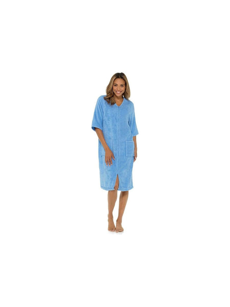 Women’s Zip-Up Cotton Bathrobe – Soft Terry Towelling Dressing Gown, Absorbent Towel Robe for Home & Spa Use