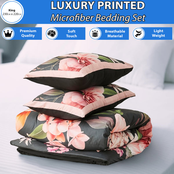 Microfiber Printed Bedding Set | Ultra Soft Duvet Quilt Cover Lightweight & Breathable Fabric | Elegant Patterned Design for Modern Bedrooms | Available in King Size | Machine Washable, Quick Dry & Long Lasting Comfort | LOCAL WAREHOUSE Dispatch | Trusted