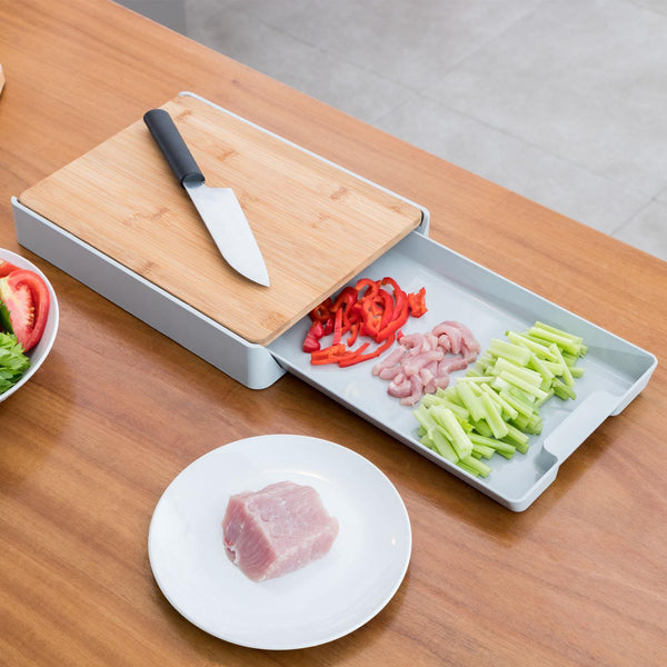 Bamboo Chopping Board with PullOut Tray, NonSlip Kitchen Prep Station for Easy Food Prep and Storage, Durable Cutting Board for Vegetables Meat and Bread, Multifunctional Kitchen Tool with Removable Tray for Convenient Use, SpaceSaving Design Ideal for Ho