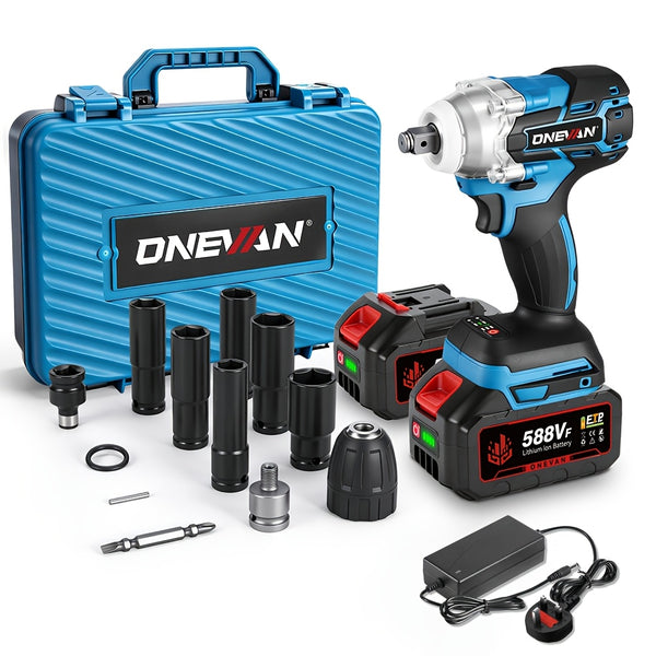 Brushless Electric Wrench, 1/2 Inch Impact Wrench Set,, with LED Work Light, 2 Forward Speeds, 2 Reverse Speeds, for Home DIY/Electric Tools Home DIY/Electric Tools, Furniture Installation Scaffolding Electric Tools, ONEVAN