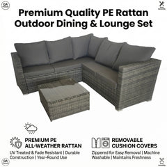 Rattan Corner Sofa Garden Furniture Set with Glass Dining Table Cushion Outdoor Patio Yard