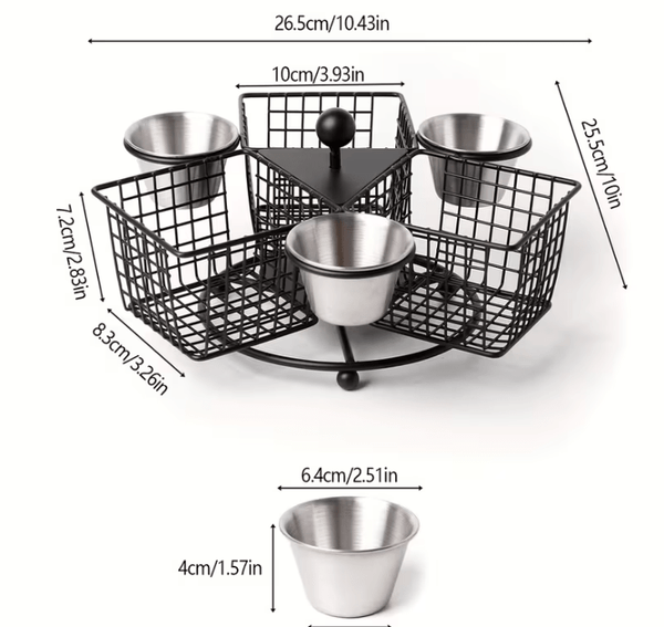 1pc Rotating French Fry Basket with Dipping Cup Compatible for French Fries, Onion Rings, Wings - Heavy-Duty Stainless Food-Contact Rotator System, Countertop/Floating Shelf Fryer Basket for & Commercial Kitchens