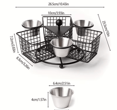 1pc Rotating French Fry Basket with Dipping Cup Compatible for French Fries, Onion Rings, Wings - Heavy-Duty Stainless Food-Contact Rotator System, Countertop/Floating Shelf Fryer Basket for & Commercial Kitchens