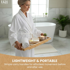 LKH Bamboo Wooden Bath Caddy Tray - Strong & Durable, Prevents Spills, & Water-Resistant Bathtub Tray for Across the Bath | Luxury Bath Shelf for Relaxation, Reading & Drinking - Gift Idea